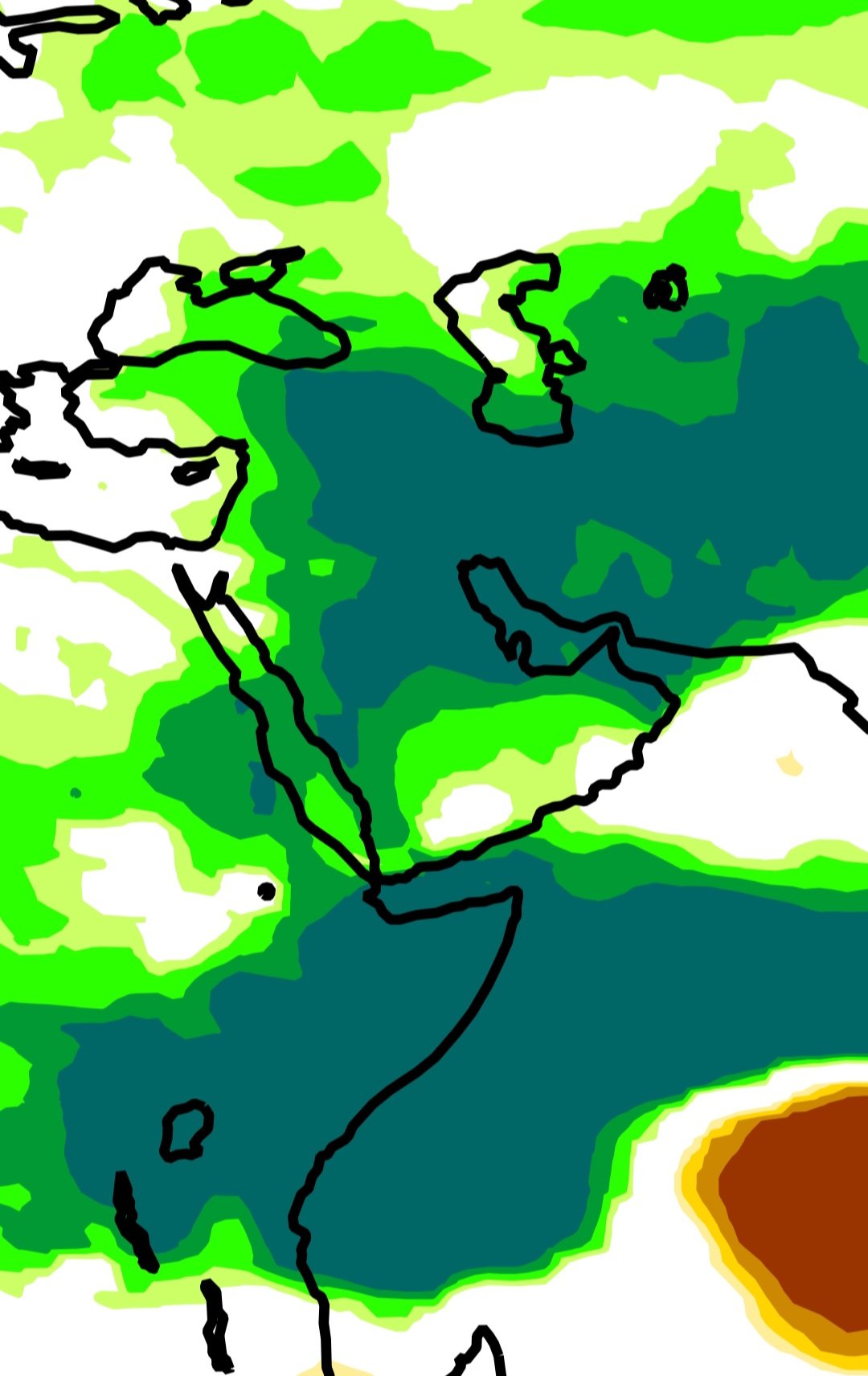 ECMWF seasonal forecast map showing above-average rainfall projected across the Horn of Africa and Arabian Peninsula, November 2026